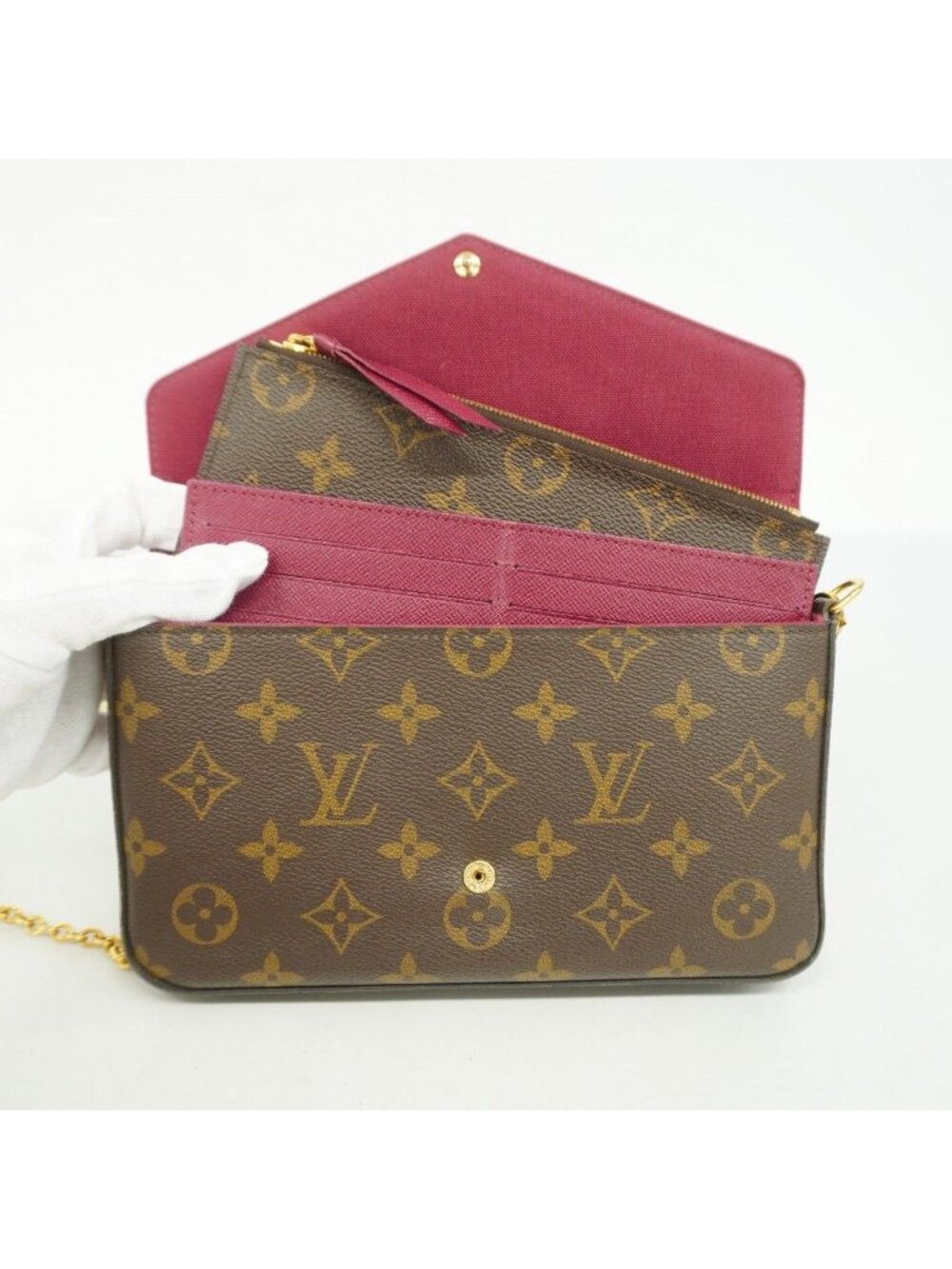 Louis Vuitton Shoulder Wallet Monogram Pochette Felicity Brown Fuchsia - Picture 4 of 10